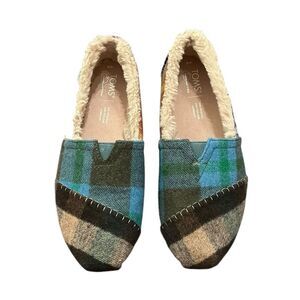 Toms Women’s Alpargata Multi-color Cozy Plaid Faux Fur Shoes, Size 8